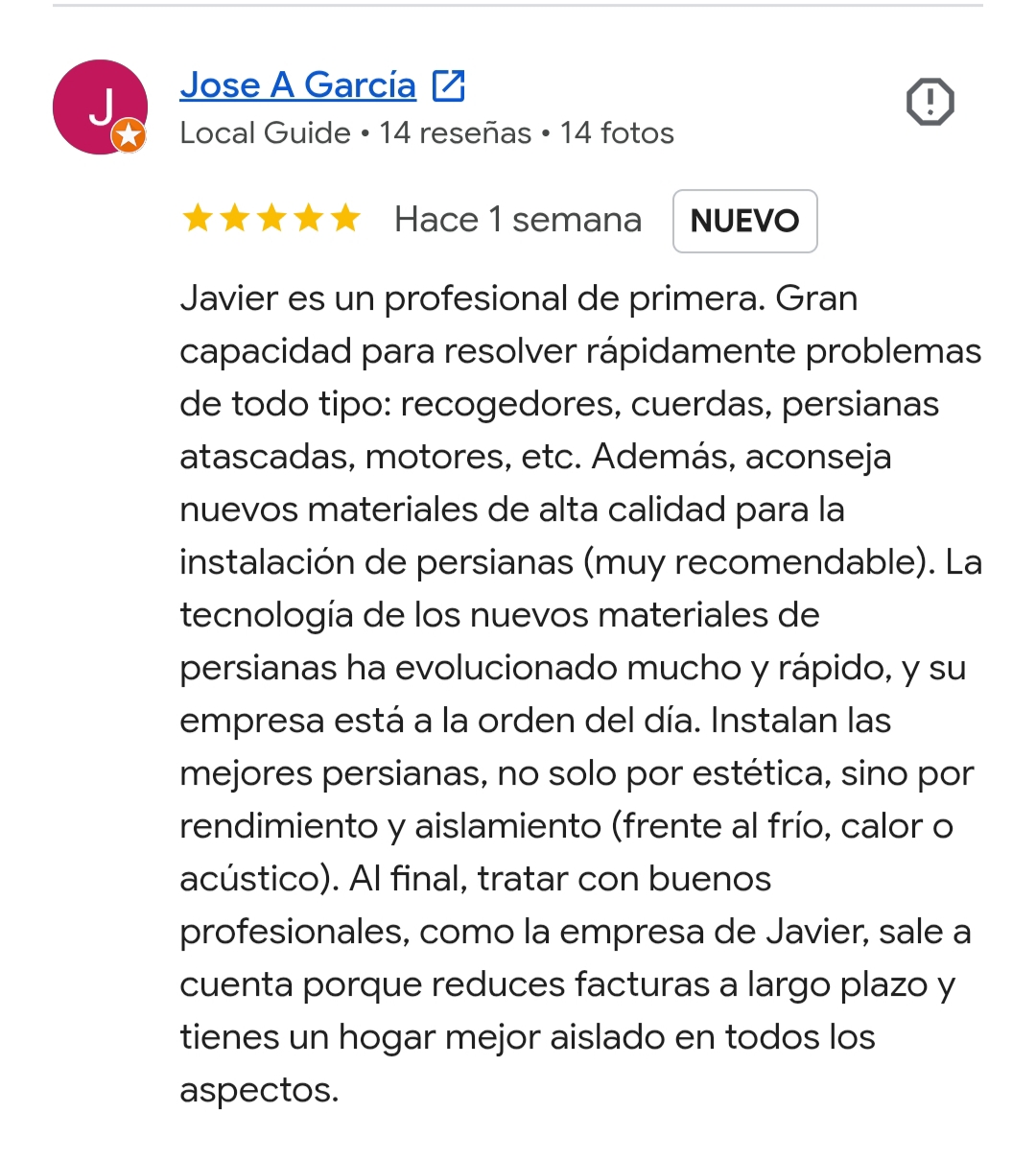 reseñas reparacion de persianas